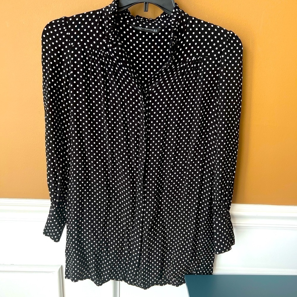 Zara Woman Polka Dot Black and White Button Down Blouse Size XS Business Casual